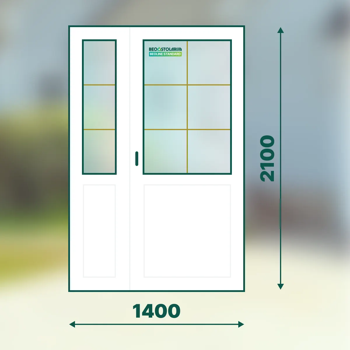 Beostolarija PVC karolaj ulazna vrata dvokrilna 1400x2100 Beoline Standard