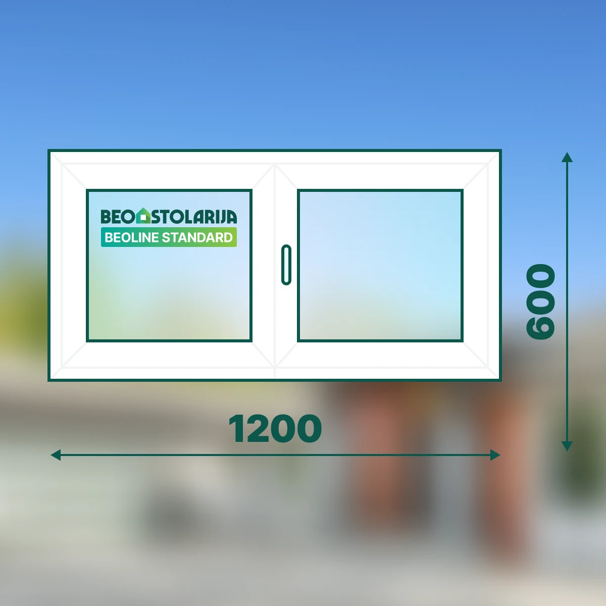 Beostolarija PVC prozor dvokrilni sa laznom preckom 1200x600 Beoline Standard