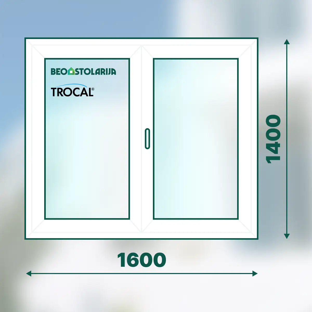 Beostolarija PVC prozor dvokrilni sa laznom preckom 1600x1400