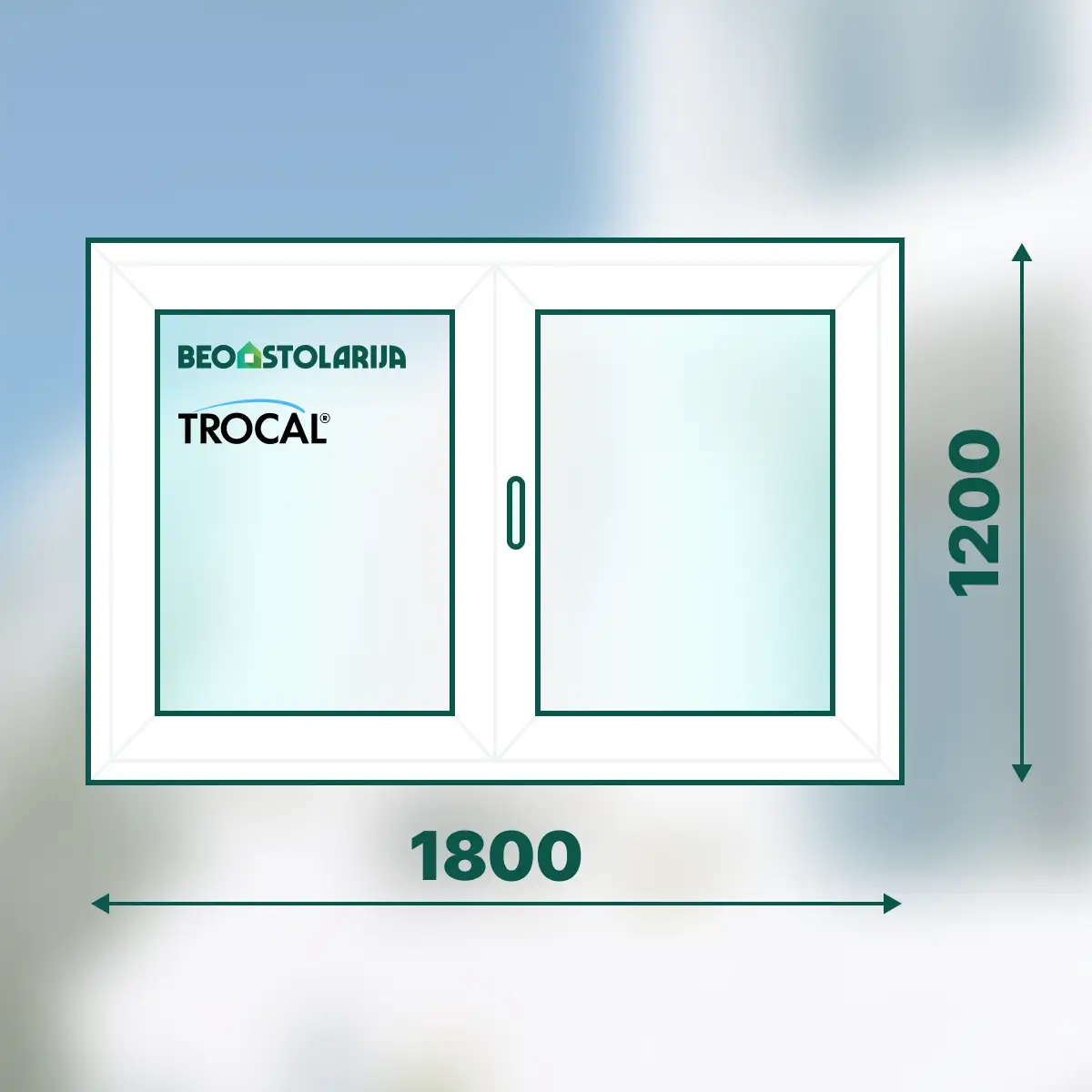 Beostolarija PVC prozor dvokrilni sa laznom preckom 1800x1200