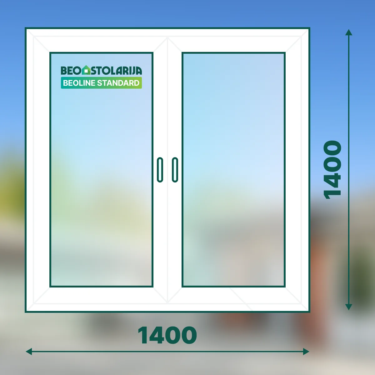 Beostolarija PVC prozor dvokrilni sa stubom 1400x1400 Beoline Standard