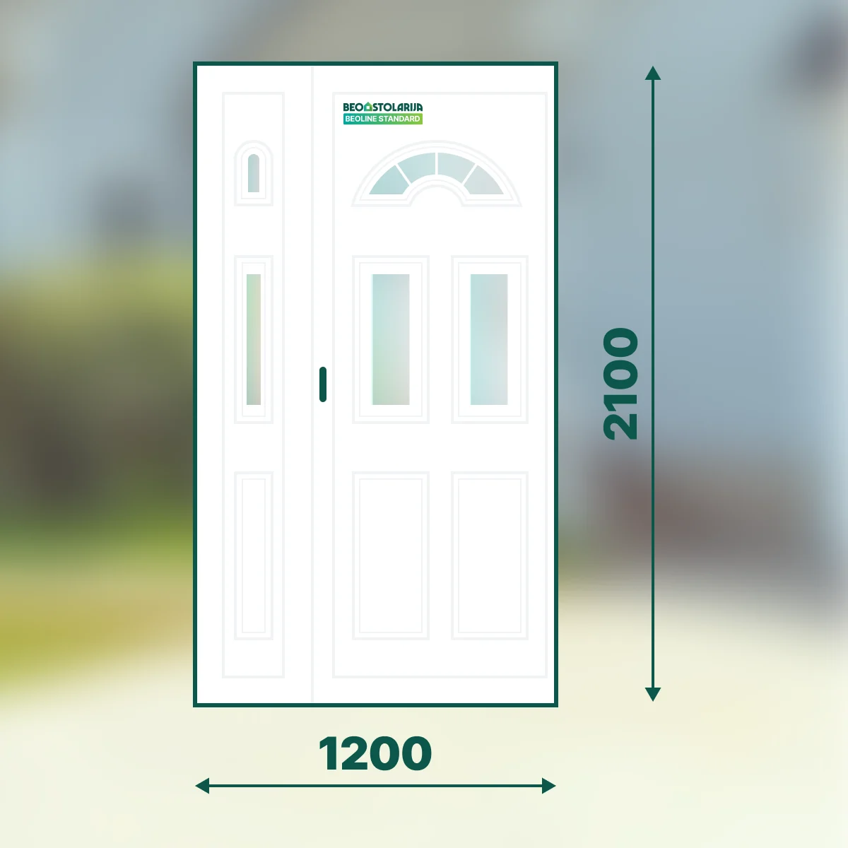 Beostolarija PVC ulazna vrata sa ukrasnim panelima dvokrilna 1200×2100 Beoline Standard