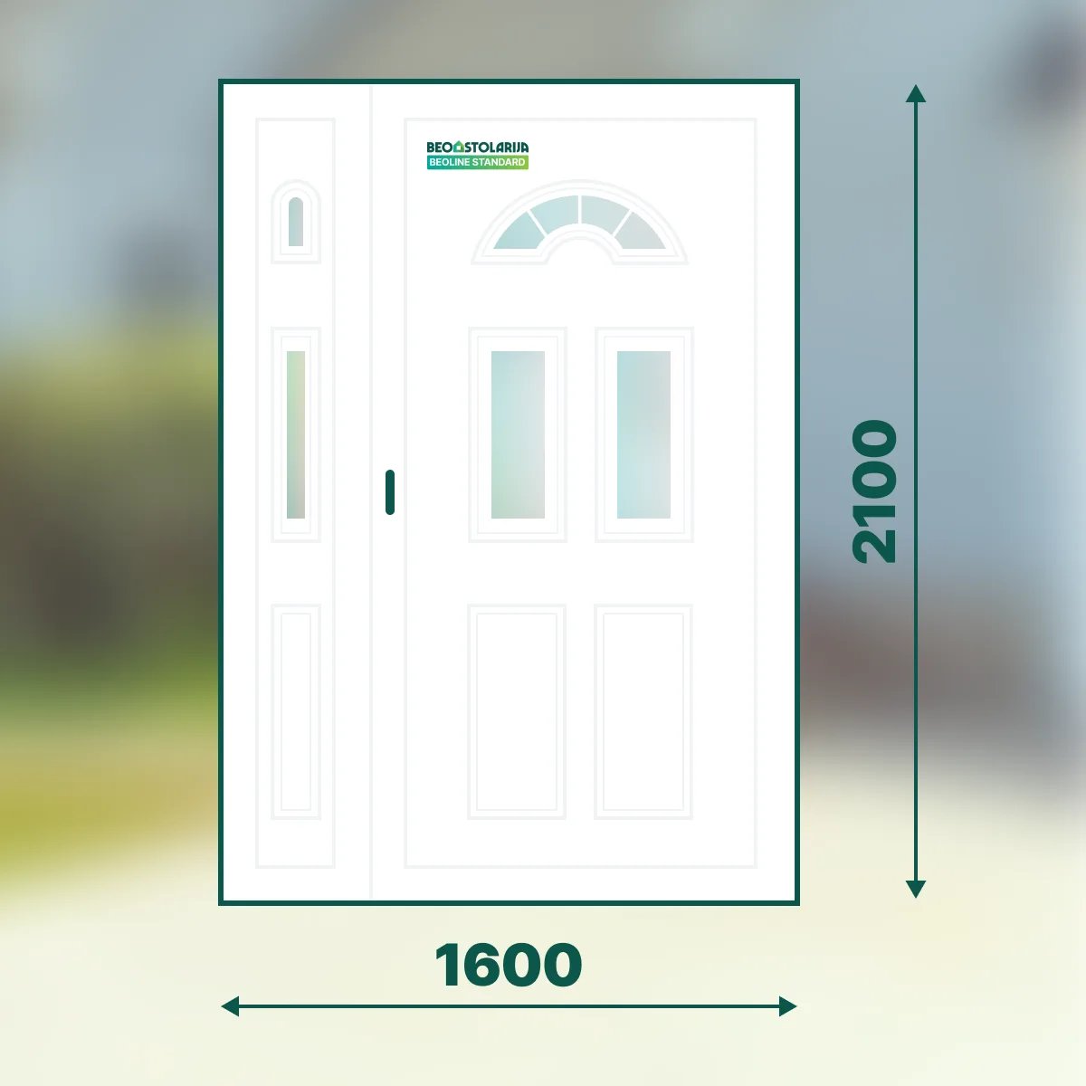 Beostolarija PVC ulazna vrata sa ukrasnim panelima dvokrilna 1600×2100 Beoline Standard