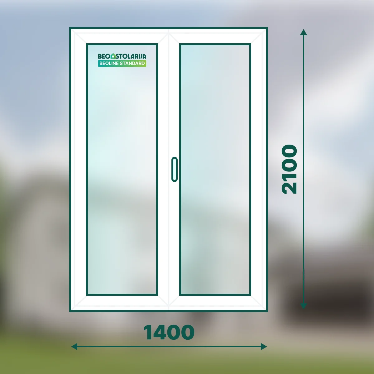 Beostolarja PVC balkonska vrata dvokrilna 1400×2100 – Beoline Standard