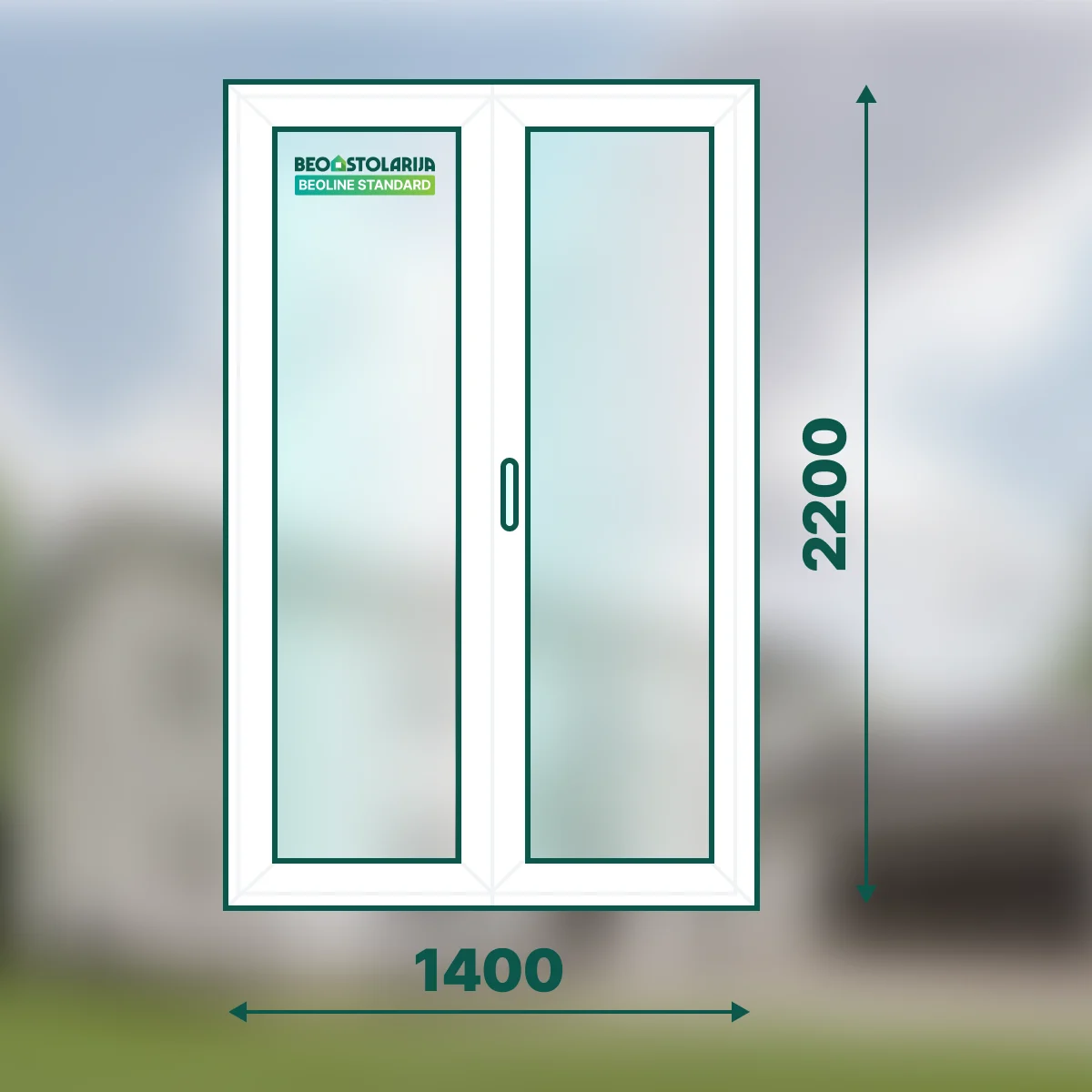 Beostolarja PVC balkonska vrata dvokrilna 1400×2200 – Beoline Standard