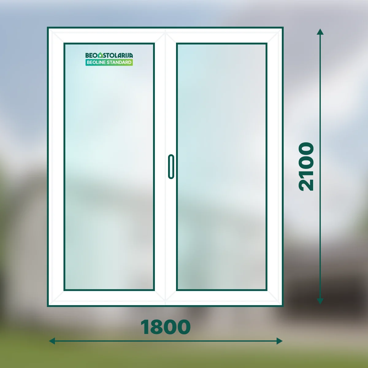 Beostolarja PVC balkonska vrata dvokrilna 1800×2100 – Beoline Standard